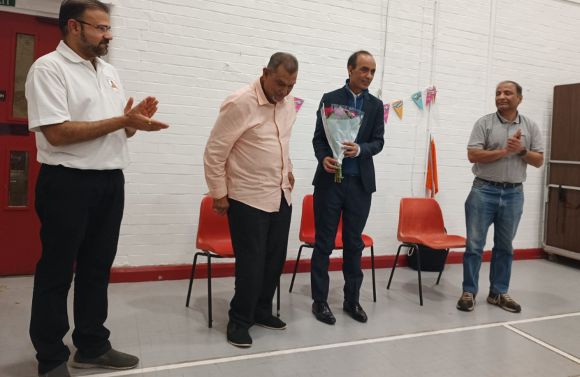 Flowers for Cllr Farooq at Hindu Temple